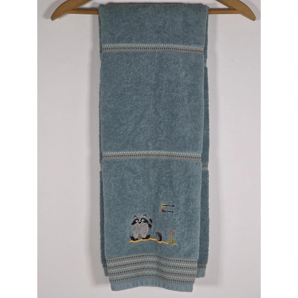 Forest Friends Bath Towels Set 2 Raccoon Arrow Green Cottagecore Nursery Bath